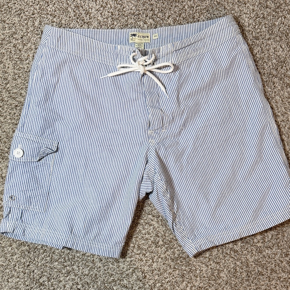 J. Crew Men's Navy & White Seersucker Swim Shorts. Size 33